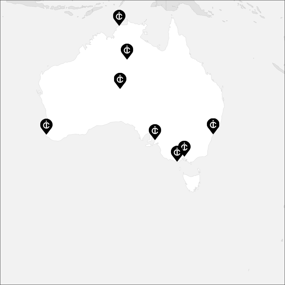 Vue sur la carte de la Australie